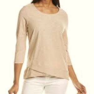 Renuar Camel Scalloped Hem 3/4 Sleeve Top